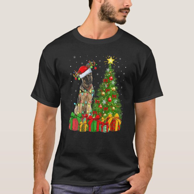 Camiseta Xmas Holiday Lights Santa German Shepherd Dog Chri (Frente)
