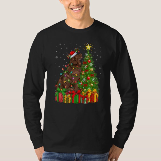 Camiseta Xmas Holiday Lights Santa Newfoundland Dog Christm (Frente)