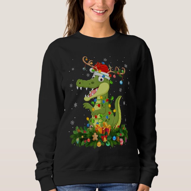 Camiseta Xmas Holiday Reindeer Hat Santa Alligator Christma (Frente)