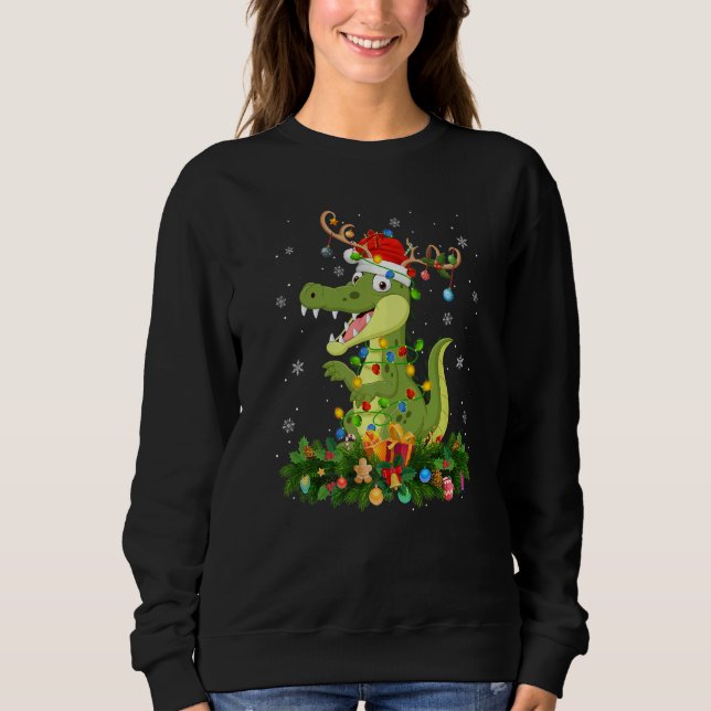 Camiseta Xmas Holiday Reindeer Hat Santa Alligator Christma (Frente)
