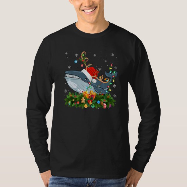 Camiseta Xmas Holiday Reindeer Hat Santa Blue Whale Christm (Frente)