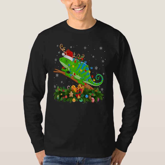 Camiseta Xmas Holiday Reindeer Hat Santa Chameleon Christma (Frente)