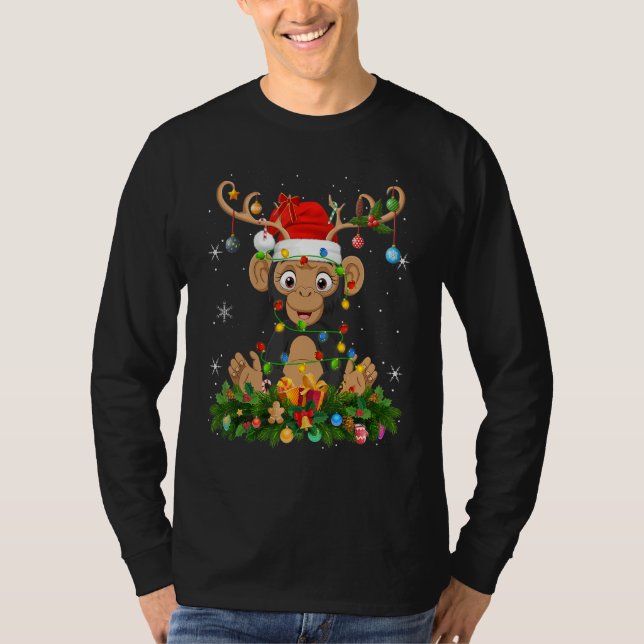 Camiseta Xmas Holiday Reindeer Hat Santa Chimpanzee Christm (Frente)