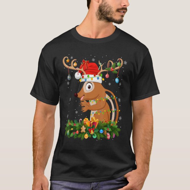 Camiseta Xmas Holiday Reindeer Hat Santa Chipmunk Christmas (Frente)