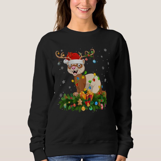 Camiseta Xmas Holiday Reindeer Hat Santa Ferret Christmas (Frente)