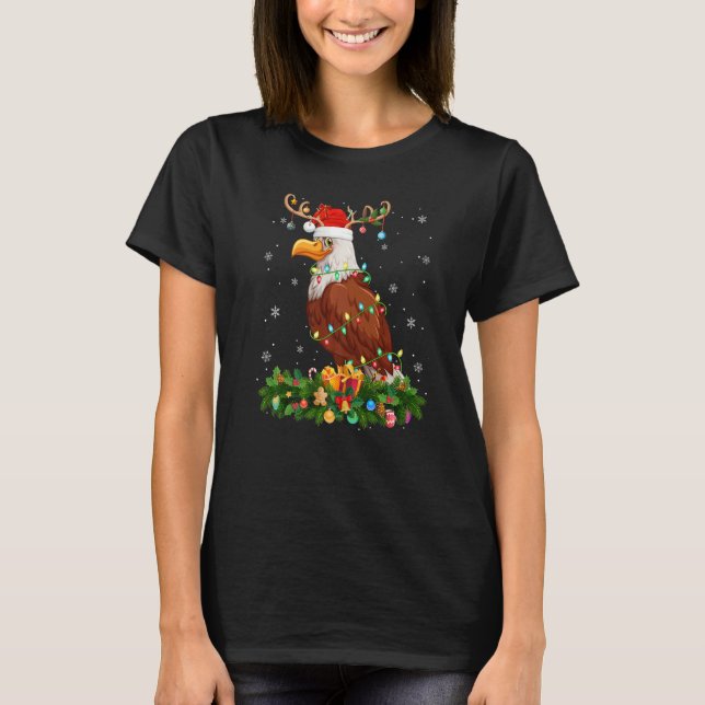 Camiseta Xmas Holiday Reindeer Hat Santa Hawk Bird Christma (Frente)