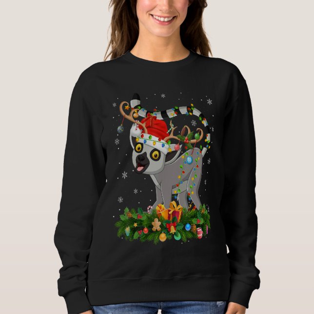 Camiseta Xmas Holiday Reindeer Hat Santa Lemur Christmas (Frente)