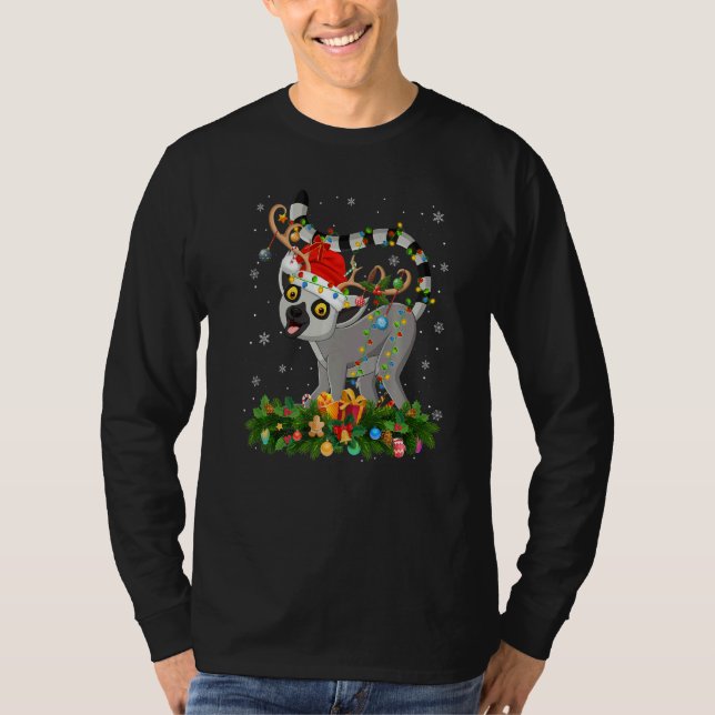 Camiseta Xmas Holiday Reindeer Hat Santa Lemur Christmas   (Frente)