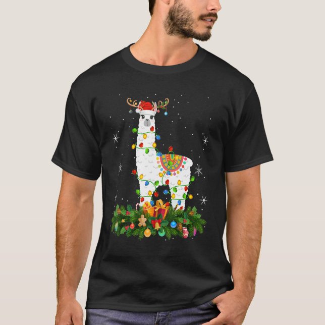 Camiseta Xmas Holiday Reindeer Hat Santa Llama Christmas (Frente)