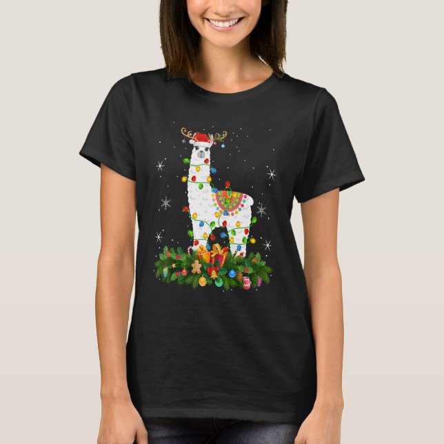 Camiseta Xmas Holiday Reindeer Hat Santa Llama Christmas (Frente)