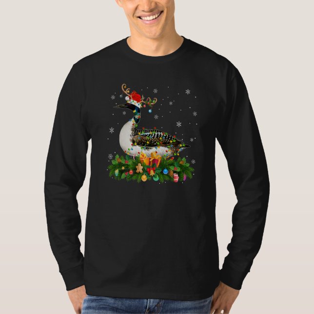 Camiseta Xmas Holiday Reindeer Hat Santa Loon Bird Christma (Frente)