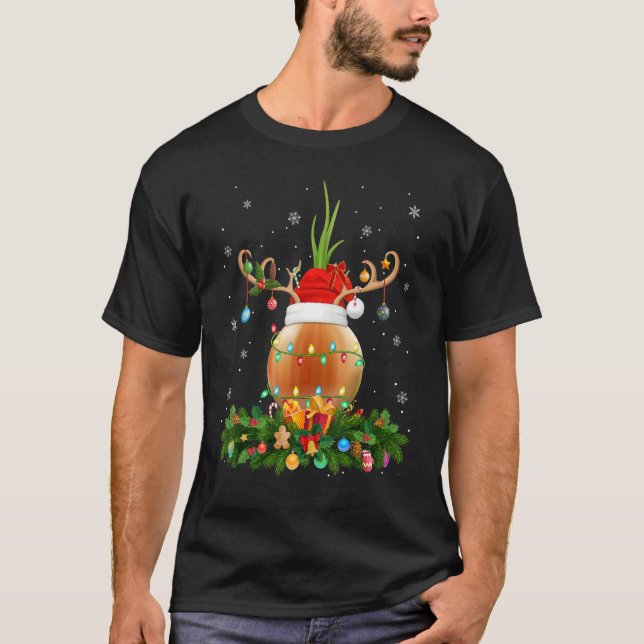 Camiseta Xmas Holiday Reindeer Hat Santa Onion Christmas (Frente)