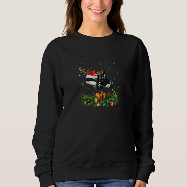 Camiseta Xmas Holiday Reindeer Hat Santa Orca Fish Christma (Frente)