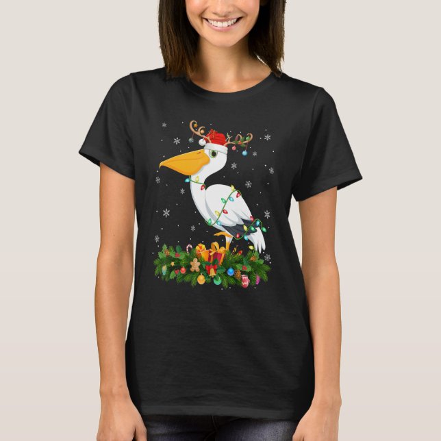 Camiseta Xmas Holiday Reindeer Hat Santa Pelican Bird Chris (Frente)