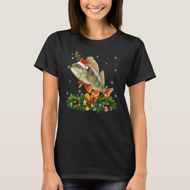 Camiseta Xmas Holiday Reindeer Hat Santa Perch Fish Christm (Frente)