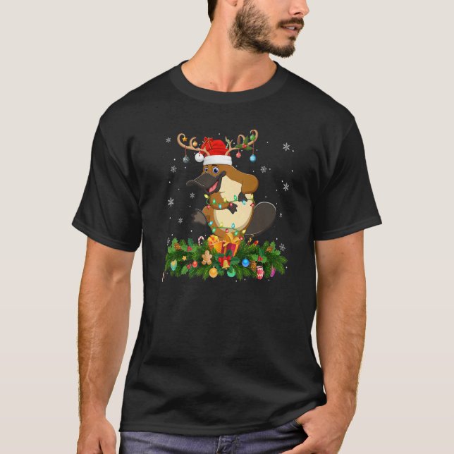 Camiseta Xmas Holiday Reindeer Hat Santa Platypus Christmas (Frente)