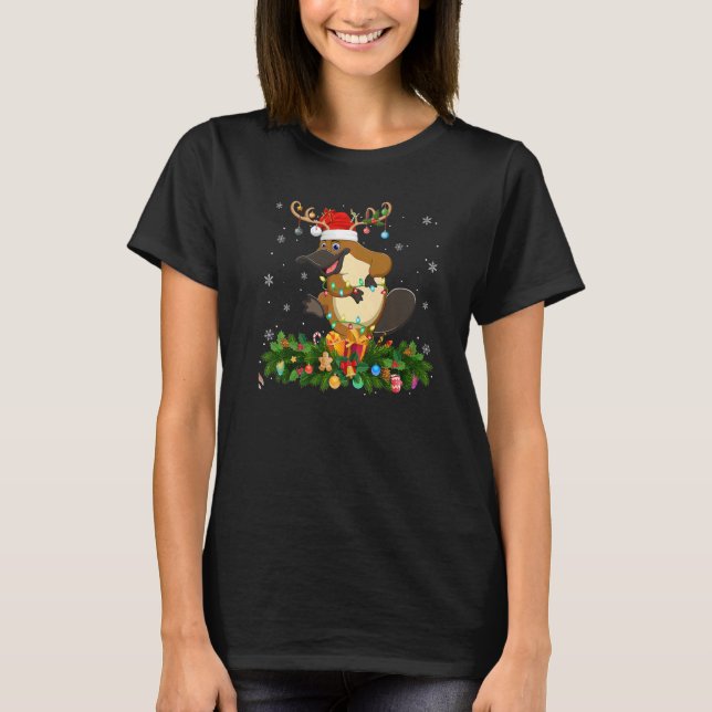 Camiseta Xmas Holiday Reindeer Hat Santa Platypus Christmas (Frente)