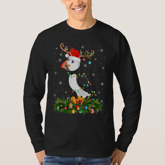 Camiseta Xmas Holiday Reindeer Hat Santa Puffin Bird Christ (Frente)