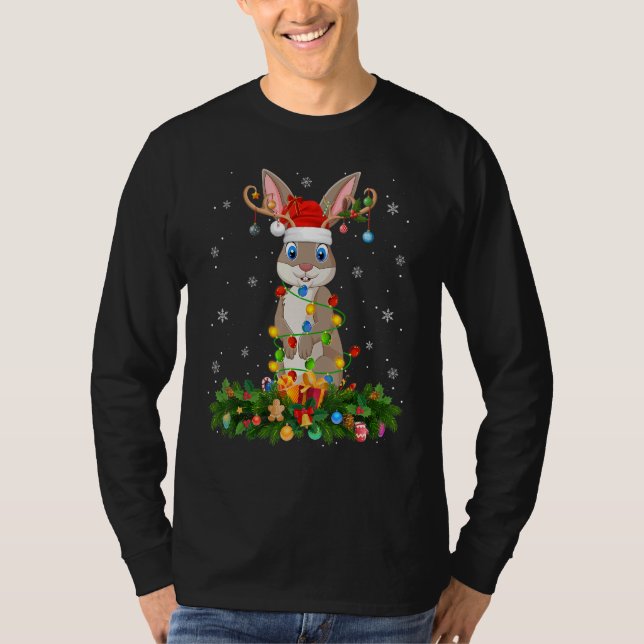 Camiseta Xmas Holiday Reindeer Hat Santa Rabbit Christmas (Frente)
