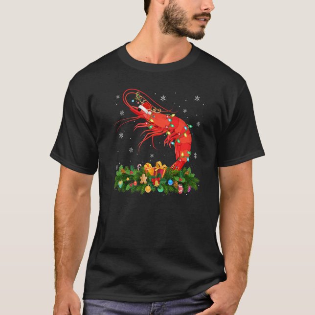 Camiseta Xmas Holiday Reindeer Hat Santa Shrimp Fish Christ (Frente)