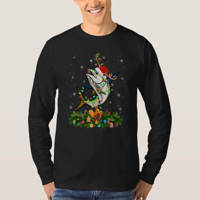 Camiseta Xmas Holiday Reindeer Hat Santa Tuna Fish Christma (Frente)