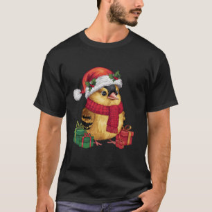 Camiseta Xmas Holiday Santa Hat American Goldfinch Bird Chr