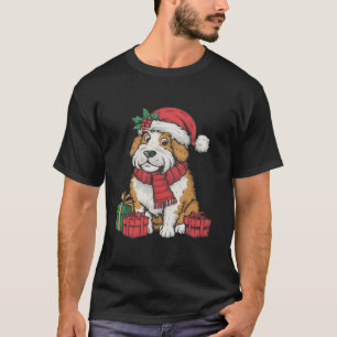 Camiseta Xmas Holiday Santa Hat Sheepdog Natal T Shirt