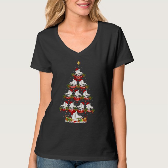 Camiseta Xmas Holiday Santa Ice Skating Christmas Tree (Frente)