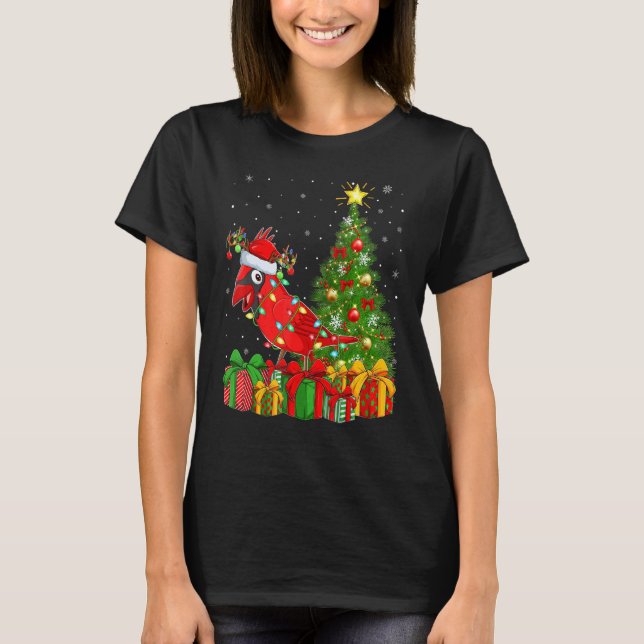 Camiseta Xmas Holiday Santa Northern Cardinal Bird Christma (Frente)