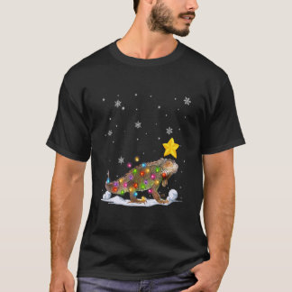 Camiseta Xmas Iguana Animais Luzes de Árvore de Natal