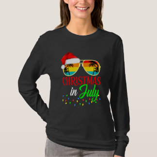 Camiseta Xmas In July Santa Hat Sunglasses Summer Cute