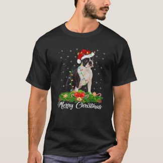Camiseta Xmas Lighting Decor Santa Hat Boston Terrier Dog C