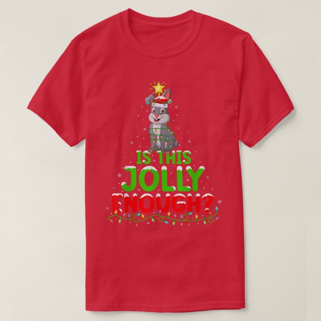 Camiseta Xmas Lighting É Um Jolly Bastante Rabbit Christma (Frente do Design)