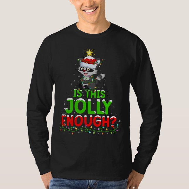Camiseta Xmas Lighting É Um Jolly Chega De Raccoon (Frente)