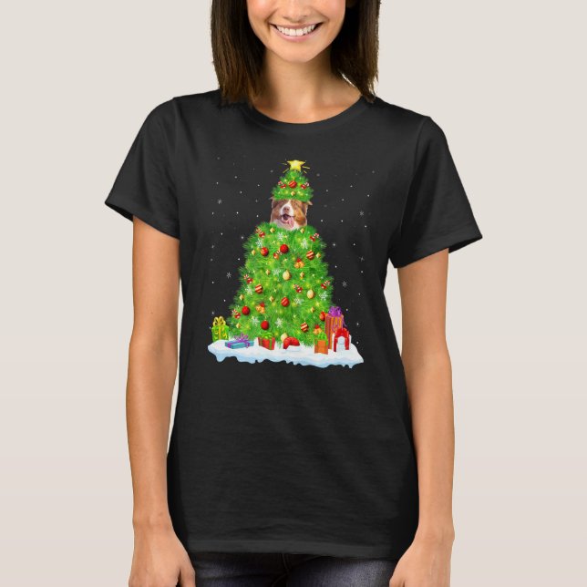 Camiseta Xmas Lighting Funny Australian Shepherd Cristo (Frente)