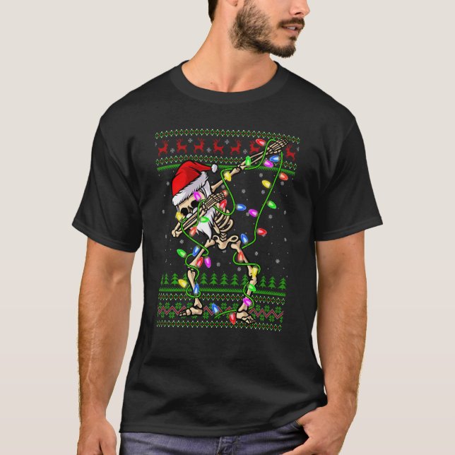 Camiseta Xmas Lighting Funny Ugt Skeleton Papais noeis Dabb (Frente)