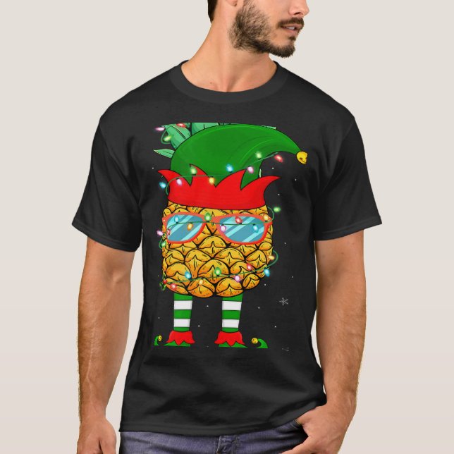 Camiseta Xmas Lighting Mele Kalikimaka Pineapple Elf Christ (Frente)
