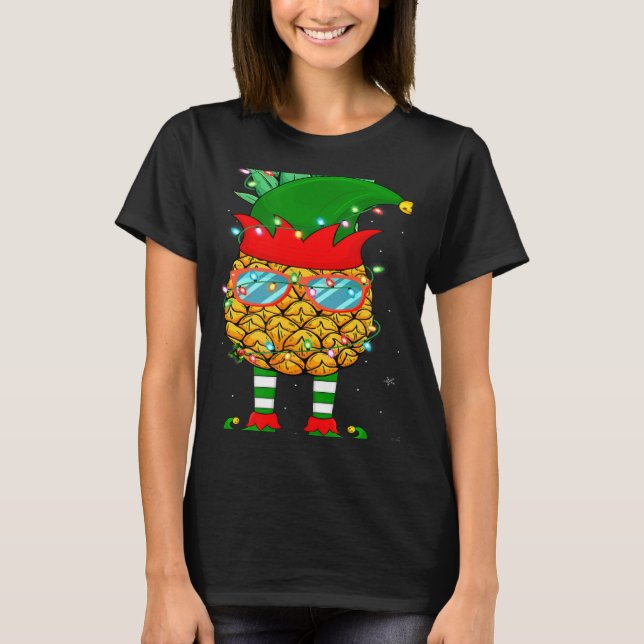 Camiseta Xmas Lighting Mele Kalikimaka Pineapple Elf Christ (Frente)