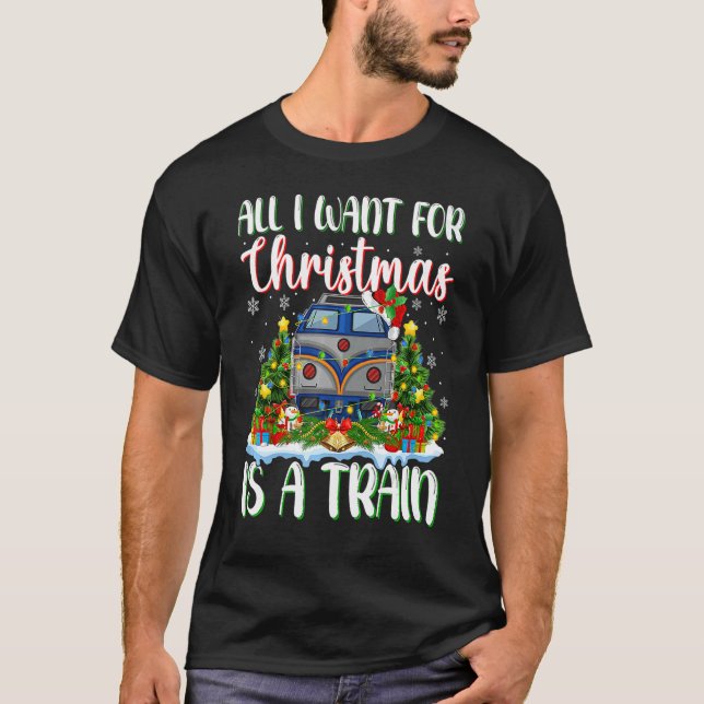 Camiseta Xmas Lighting Santa All I Want For Christmas Is A  (Frente)
