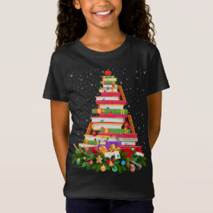 Camiseta Xmas Lighting Santa Hat Bibliotecário Livro Natal 