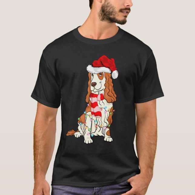 Camiseta Xmas Lighting Santa Hat Cocker Spaniel Christmas (Frente)