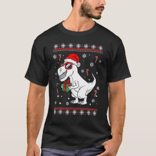 Camiseta Xmas Lighting Santa Hat Feia Dinossauros Rex Feios