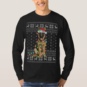 Camiseta Xmas Lighting Santa Hat German shepherd feio Chris