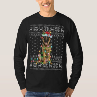 Camiseta Xmas Lighting Santa Hat German shepherd feio Chris