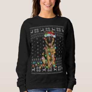 Camiseta Xmas Lighting Santa Hat German shepherd feio Chris
