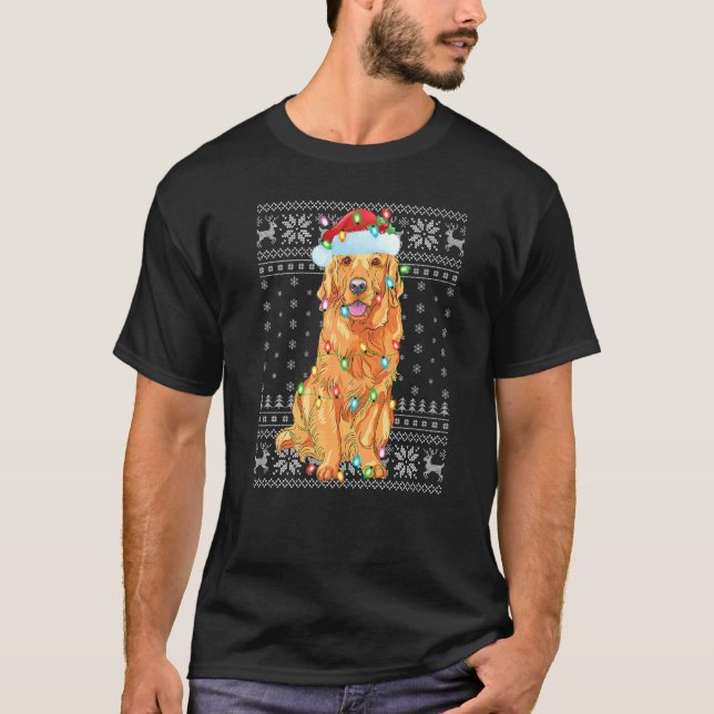 Camiseta Xmas Lighting Santa Hat Ouro Feio Chri (Frente)