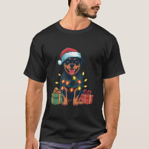Camiseta Xmas Lighting Santa Hat Rottweiler no Natal