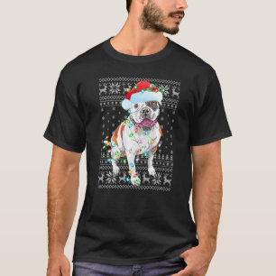 Camiseta Xmas Lighting Santa Hat Ugly American Buldog Chri