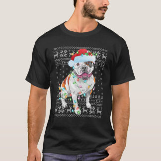 Camiseta Xmas Lighting Santa Hat Ugly American Buldog Chri