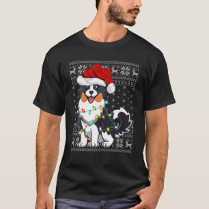 Camiseta Xmas Lighting Santa Hat Ugly Australian Shepherd C